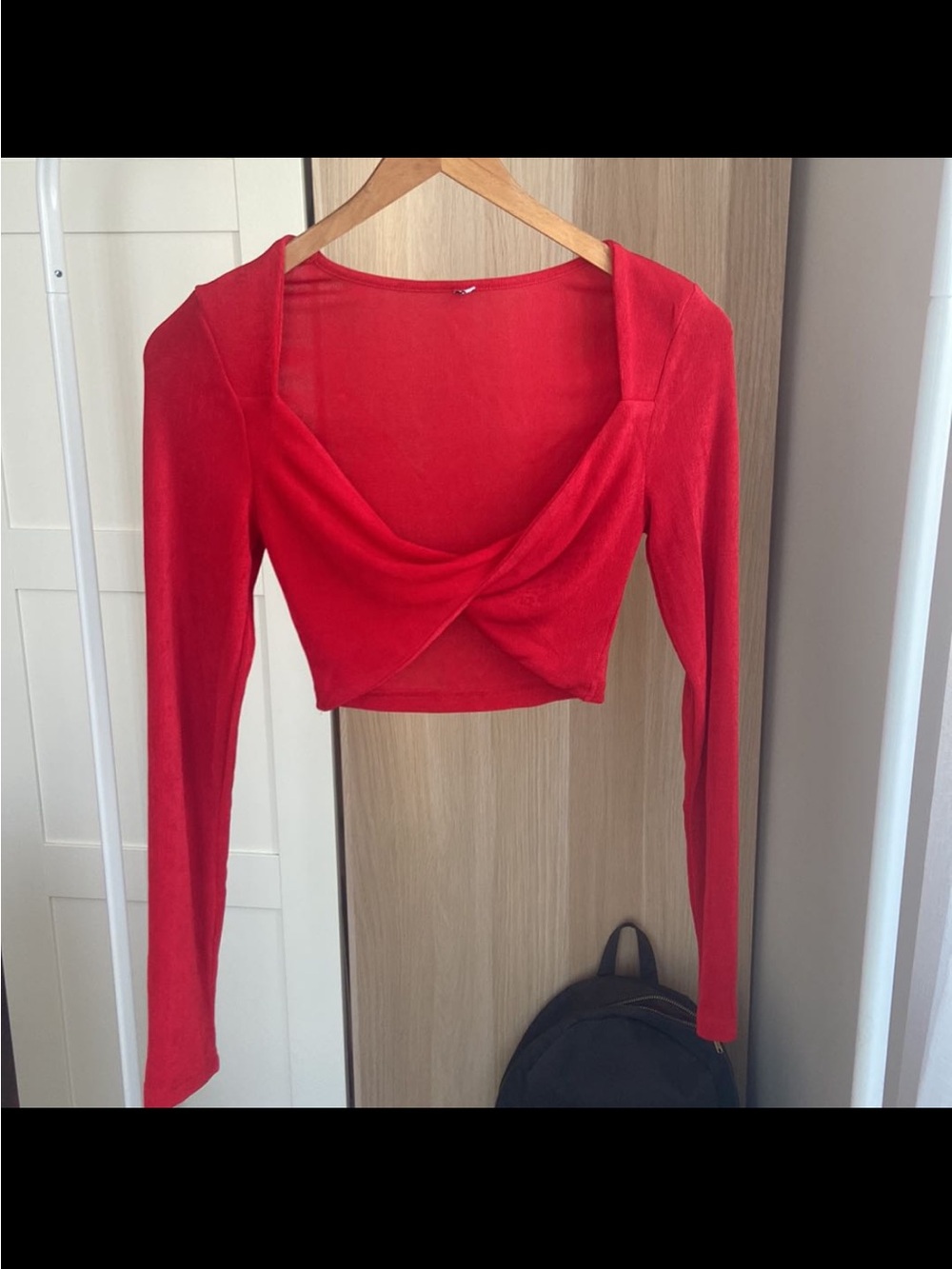 Amazon Red Long-Sleeve Twist-Front Crop Top - Women